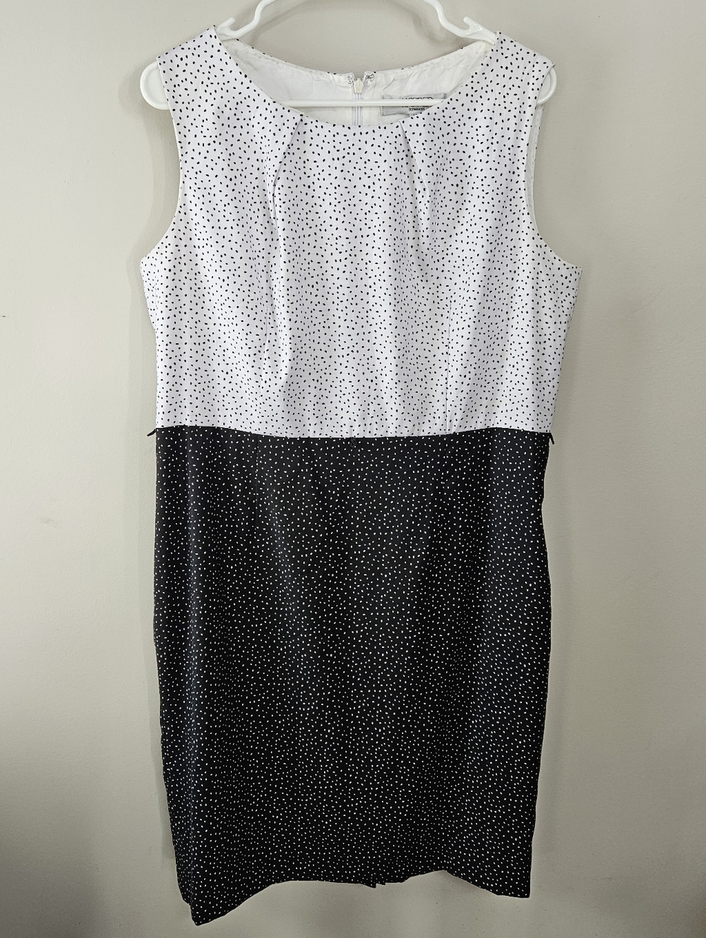 Kasper Womens 14 Sleeveless Polka Dot Sheath Dress Classic Lined Black White